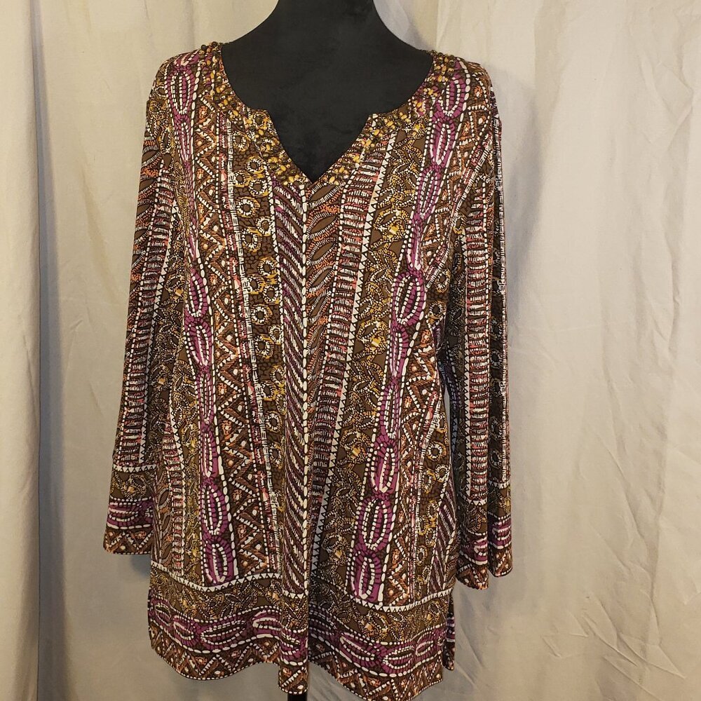 Rafaella Women's Brown Beaded Blouse - L